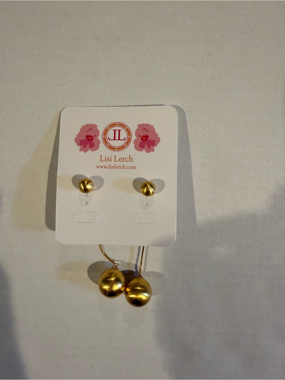Lisi Lerch Gold Two-Pair Earring Set — Studs and Drop Dangles